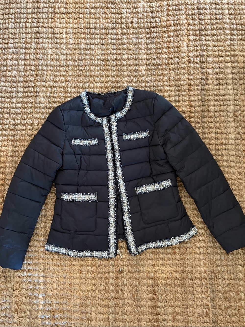 White House Black Market Pearl Tweed Trim Puffer Jacket